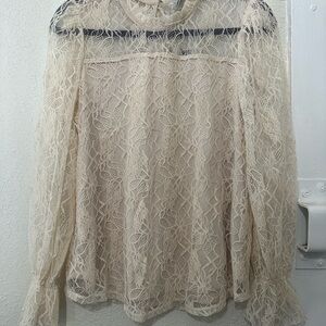 Adrianna Papell Cream Lace Fitted Blouse